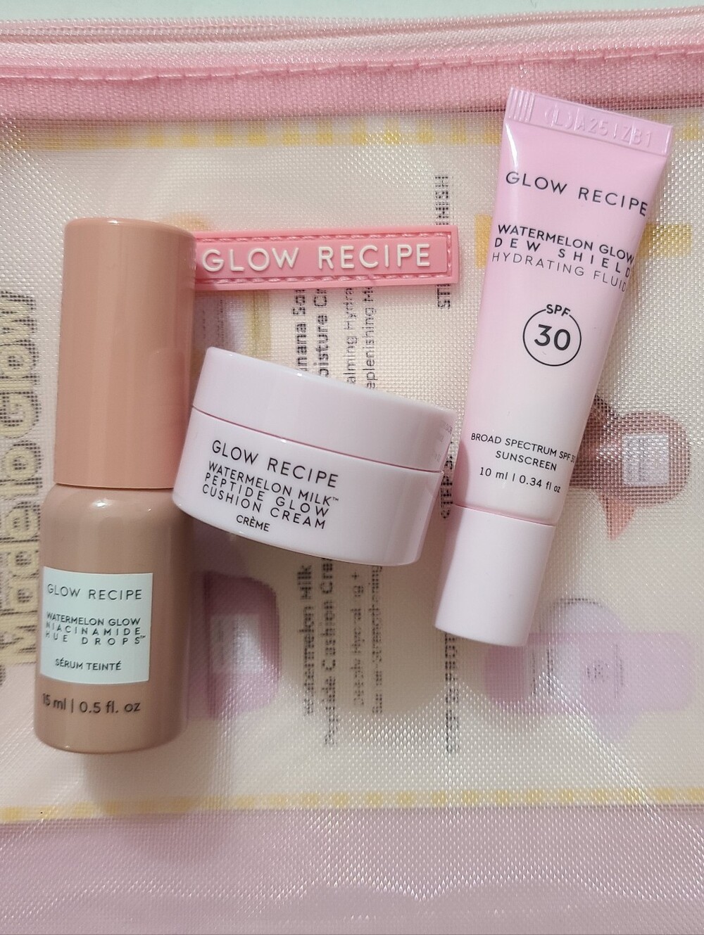 GLOW RECIPE 3-pc TRAVEL SET- Watermelon Niacinamide Drops, SPF30, PEPTIDE CREAM